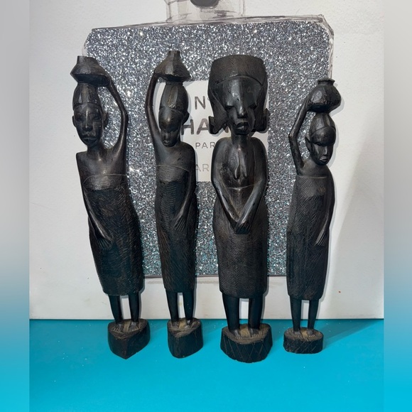 Handmade Other - 4pcs Wood African Vintage With Hand Carved Tribal Statue